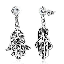 Autiga Helix Ear Piercing Stud 925 Silver Tragus Hamsa Hand of Fatima Zirconia Crystal, Stainless Steel, Cubic Zirconia