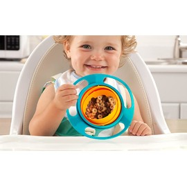 Generic BPA Free Anti Spill 360 Rotate Gyro Bowl for Babies, Universal Kids Feeding Tableware (Gray/Orange), Small, Orange/Gray