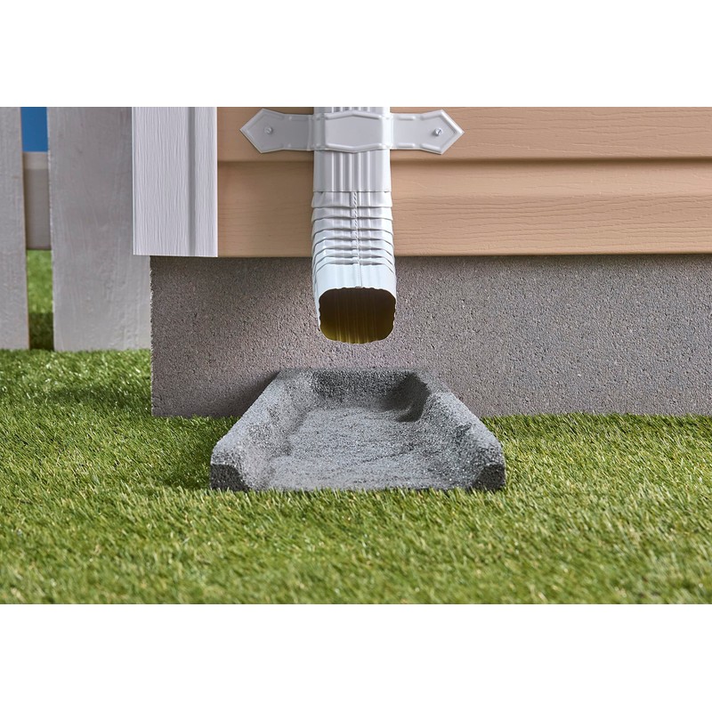Rubberific Premium Rubber Downspout Splash Block, Rain Guard, Stone Textured