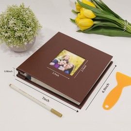 RECUTMS Small Photo Album Self Adhesive Scrapbook Magnetic Photo Albums for 4x6 5x7 8x10 Pictures for Baby Family Wedding 40 Pages with Metal Pen and Plastic Board (Brown)