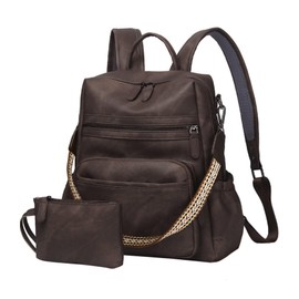 WYFJNX Women Backpack Purse Bag PU Leather Travel Backpack Purse for Women Ladies Shoulder Bags Satchel Handbag 2 Piece Coffee