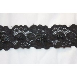 Unbranded 5 yards BLACK stretch galloon baby headband sewing lace pearls beads 1.5" wide