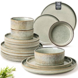 GBHOME Stoneware Dinnerware Sets for 6,Round Reactive Glaze Ceramic Plates and Bowls Set,Highly Scratch Resistant | Dishwasher & Microwave Safe Dishes Set,Service for 6(18Pcs)
