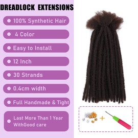 Loc Extensions Synthetic Hair 12 Inch 30 Strands Ombre Blonde Dreadlock Extensions 0.4 cm Locs Extensions Dreads Extensions for Men Women Locs Handmade Permanent Locs (4#, 12inch)