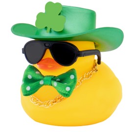 wonuu Rubber Duck Car Ornaments St. Patrick's Day Decorations Cool Car Accessories Duck Car Dashboard Accessorie, Green Hat Gold Necklace