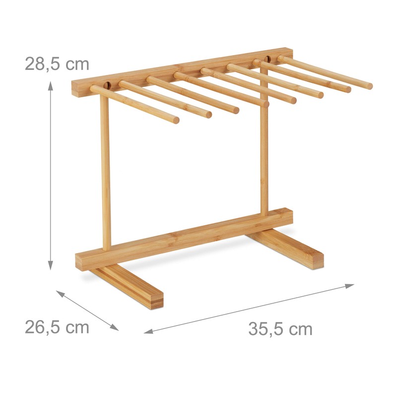 Relaxdays Pasta Dryer, 8 Bars, Long Pasta, Space-saving, Foldable, Bamboo