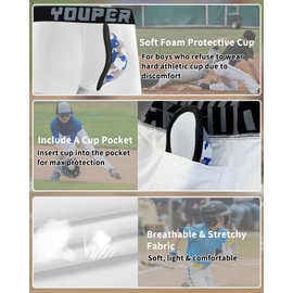 Youper 2 Pack Youth Brief with Soft Protective Athletic Cup, Youth Compression Underwear for Baseball & Football (X-Large, White)