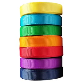 Grosgrain/Satin Ribbon Sets for Gift Package Wrapping, Hair Bow Clips & Accessories Making, Sewing, Craft Projects (7x5yd 3/8" Solid Ribbons-Rainbow)