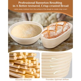 Bread Proofing Basket Set, PITCH PULSE 9 Inch Round and 10 Inch Oval Banneton Bowl with Sourdough Bread Making Tools Kit