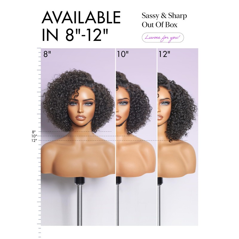 LUVME HAIR Short Curly Wig Human Hair 8 Inch Glueless