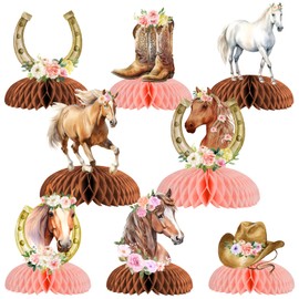 Fangleland 8Pcs Horse Honeycomb Centerpieces Decorations for Girl, Horse Racing Western Cowgirl Themed Table Toppers, Floral Horse Table Decors for Girl’s Birthday Baby Shower Party Supplies