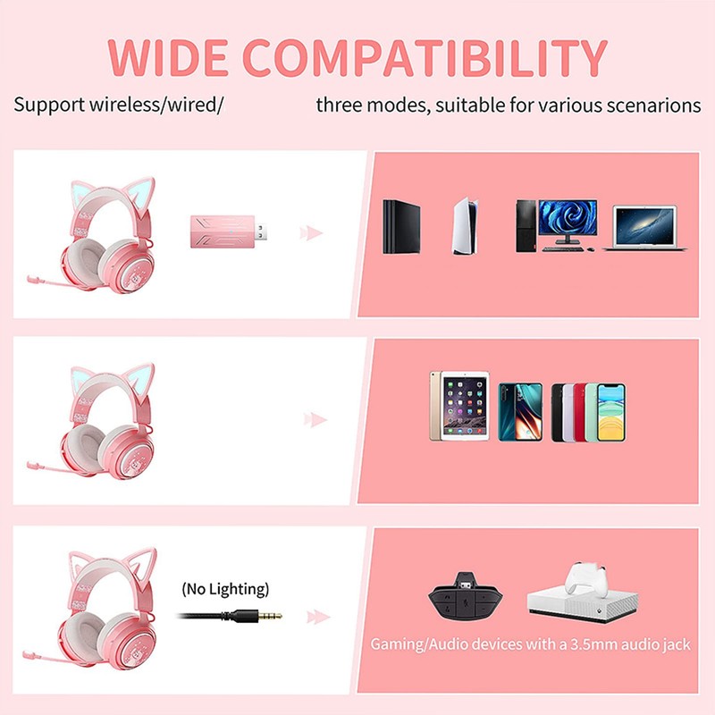 Cat Ear Gaming Headset RGB Light Bluetooth Wireless Headphones with