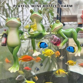 Thryonaxus Sherum Tipsy Frog Trio Set - 3 Whimsical Wine Bottle Huggers with Handcrafted Resin Frog Figurines for Garden & Home Decor (Outdoor & Indoor Gift for Wine Lovers)