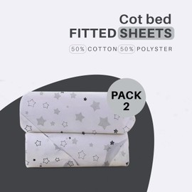 Indus Textiles - cotbed fitted sheet, Pack of 2 cot bedding Fitted cot sheets, Easy Care Soft and Durable, cot bed sheets 140 x 70 fitted - cot bed sheets - Little Stars