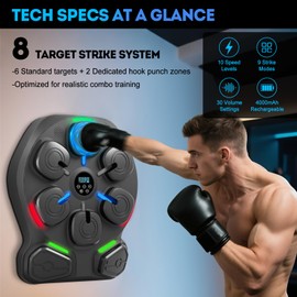 ZAKVOP Music Boxing Machine with 8 Targets, Bluetooth Punching Machine with Music, Wall-Mounted Punching Pad with 10 Speeds & 9 Modes, LED Boxing Trainer with 4000mAh Battery and Gloves