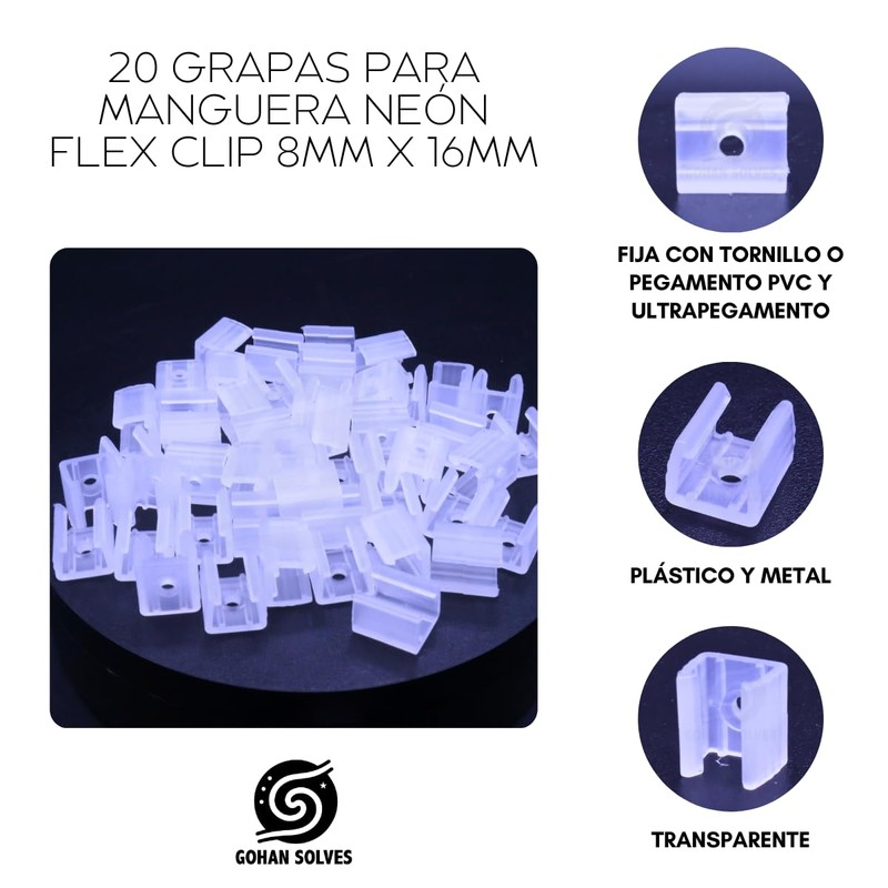 Paquete de 20 Grapas Abrazaderas para Manguera Neónflex 5050 Blister.