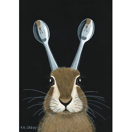 Inkognito Postcard | Occasion: "For Easter", motif: rabbit/bunny, "self-portrait with prostheses", artist: Katharina Greve, item number: 18806, by Berliner Verlag