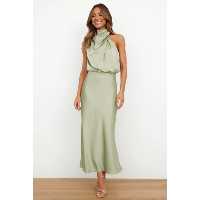 Plustrong Womens Formal Summer Satin Dress Cocktail Party Maxi Dress