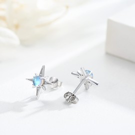 Star Earrings for Women 925 Sterling Silver Star Moonstone Stud Earrings North Star Earrings Hypoallergenic Star Jewelry Gifts for Women Girls