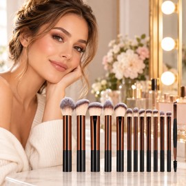 13-Piece Makeup Brush Set for Face & Eye Makeup – Wool Fiber Brushes with Resin Handles for Daily Beauty Routines