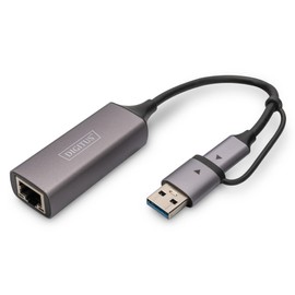 DIGITUS DN-3028 USB Type-C™ Gigabit Ethernet Adapter 2.5G, USB-C™ + USB A (USB3.1/3.0)