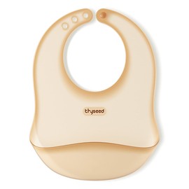 thyseed Ultra Thin & Light Waterproof Silicone Bibs for Babies Eating Toddler Feeding Silicon Food Catcher with Large Pouch