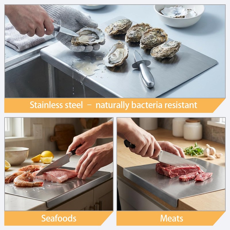 Stainless Steel Cutting Board with Lip for Kitchen, Metal (15.7×11.8