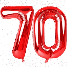 Number 70 Balloons, Red 70 Number Balloons, 40 Inch Red 70 Balloons Self Inflating, Large Foil Mylar Helium Red Digit Balloons for 70nd 7th Birthday Anniversary Party Decoration