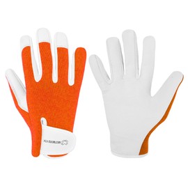 WESTWOOD FOX Work Gloves Men's Leather Cut Resistant Gloves for Garden Gardening Gloves Women Thorn Proof Gardening Gloves Thorn Resistant Gardening Gloves (Orange, L)