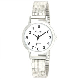 Ravel - Women's Traditional Watch with Clear Numeral Dial on Expander Bracelet - Silver Tone