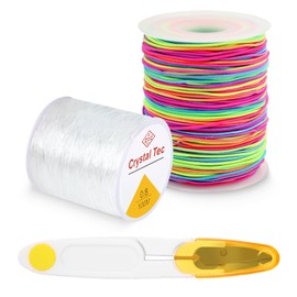 Dengthrive Elastic band for bracelets: 1 roll of elastic band for bracelets 1 mm x 100 m and 1 roll bracelet cord 0.8 mm x 100 m with scissors for children DIY craft jewellery bracelets necklaces