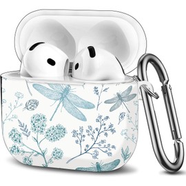 Case Compatible with AirPod 4th Generation 2024,Shockproof Protective Case Cover with Keychain for Women Men,Wireless Accessorie Charging Cases for Airpod 4th - Cute Dragonfly Flower