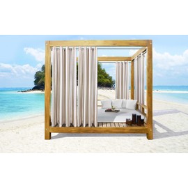 Loft Living Seaside Stripe Indoor/Outdoor Grommet Curtain Panel - Pair Each 50" x 108" in Linen