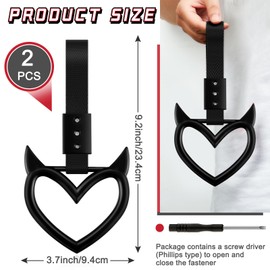 Fabbay 2 Pieces Heart Handle Ring Bumper Warning Car Accessory Heart Hand Strap Drift Charm Rear Bumper Warning Ring Decor for Car Bus Subway Interior Exterior Decoration(Black, Devil Style)
