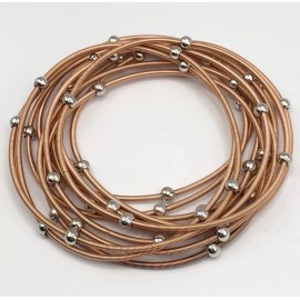 Unbranded NEW PIANO WIRE BRACELET SET STACK ROSE GOLD SILVER BEAD BRACELETS 12 STRAND