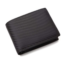 Ignarts MW-01 Men's Bifold Wallet, Carbon Leather, Genuine Leather, Large Capacity, Coin Purse, Double Layer, Removable, Card Case, Hidden Pocket, Black