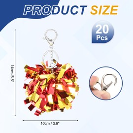 sourcing map 20 Pcs Cheer Pom Pom Keychain, Cheerleading Gift Charm Plastic Keyring Bulk for Cheerleaders Team Women Sports Events Cheer Accessory Supplies, Red/Gold Tone