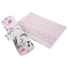 Medi Partners Seat Belt Pad/Shoulder Pad for Car, 17 x 22 cm, Baby 100% Cotton, Minky, Double-Sided Car Belt, Seat Belt Protection, Sports Pram, Scrub (Floral with Light Pink Minky)