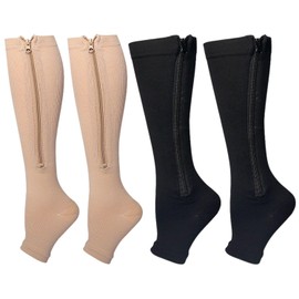 2 Pairs of Open Socks with Zip, Toeless Support Socks, Breathable and Comfortable Compression Socks, Outdoor Sports Stockings, Unisex Knee Socks