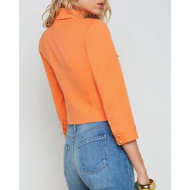 YEXPINE Cropped Fall Jacket for Women 3/4 Sleeve Open Front Casual Jacket Lightweight Button Down Outerwear with Pockets