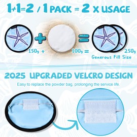 Uspring 2 Pack Sand Remover for Beach Vacation Essentials Summer Must Haves Sand Remover with Velcro, Replaceable Powder Bag, Beach Accessories for Women Kids Family Cruise Trip Gifts, Generous 500g