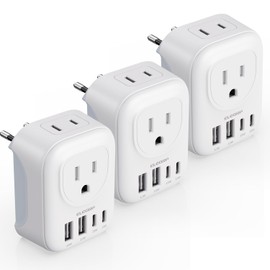 ELEGRP European Travel Plug Adapter, US to Europe Plug Adapter Converter with Two USB-A Ports and Two USB-C Ports, Type C Adapters for Europe, Spain, Italy, France, Germany, FCC, 3 Pack