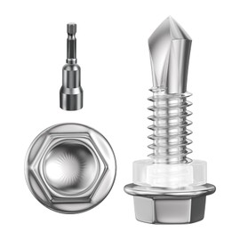 Wensilon (250Pcs)#10×5/8" Hex Washer Head Self Drilling Screws, 410 Stainless Steel Metal SheetScrews，TEK Screws, Sheet Metal Self Tapping Screws