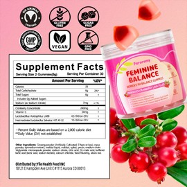 Feminine Balance Probiotic Gummies for Women,Cranberry PH Balance Gummies for Women's Healthy Odor, Flora, Vaginal, Immune Support, Vegan, Gluten-Free, 60 Gummies