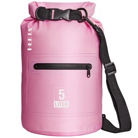 HEETA Waterproof Dry Bag with Front Zippered Pocket for Women Men, 5L/10L/20L/30L/40L Roll Top Lightweight Dry Storage Bag Backpack for Travel, Kayaking, Boating, Rafting, Camping, Beach (Pink, 10L)