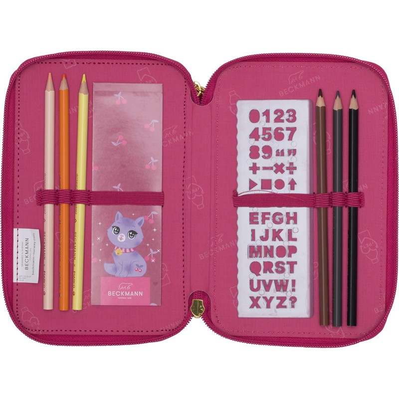 Beckmann, 3 Compartments Pencil Case with Contents, Pencil Case, Primary