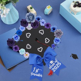 Balterever Graduation Bow Class of 2025 Graduation Cap Bow Decorations Blue Silver Graduation Bow for Cap Bow Graduation Decorations for Cap Class Of 2025 Decorations for Graduation