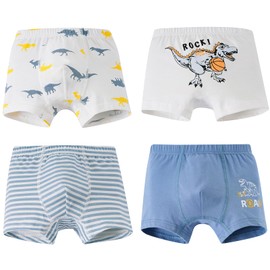 CHUNG Toddler Little Boys Underwear Soft Modal+ Cotton Boxer Briefs Pack of 5/10 Dinosaur 2-9Y (7-9Y, Cute Dino Animals)