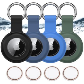 4 Pack Waterproof Air tag Holder for Apple Air Tags with Keychain, Shockproof [PC+Silicone] GPS Cover Air Tag Finders Case for Pets, Kids, Luggages (4Pack A)