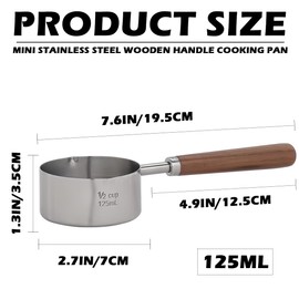 Stainless Steel Saucepan with Pour Spouts Wood Handle Cooking Pot Small Nonstick Milk Pot Reusable Kitchen Tool for Milk Butter Sauce（125ml）